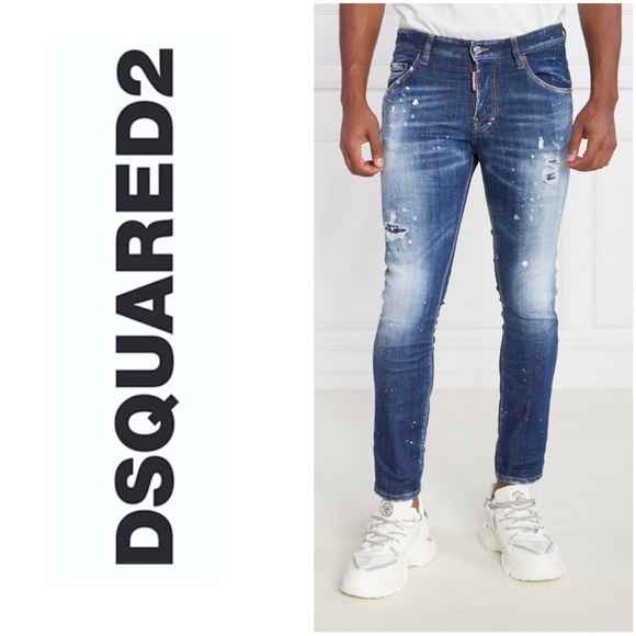 DSQUARED2 Men’s Slim Fit Paint Splatter Effect Distressed Skater Jeans Size 36 - Picture 15 of 16